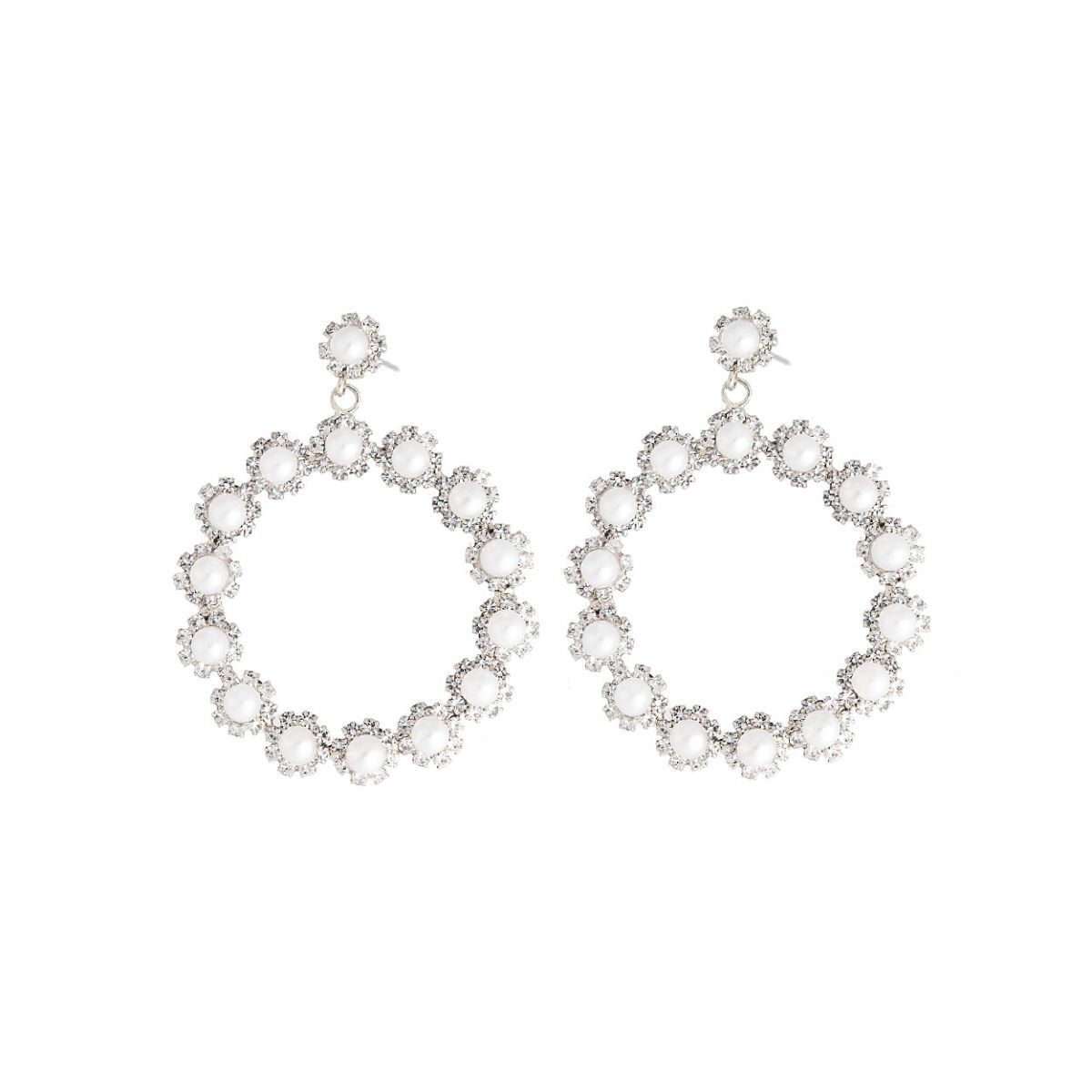 45mm Pearl Silver Round Earrings|2.25 inches - Premium Wholesale Jewelry from Pinktown - Just $12! Shop now at chiquestyles