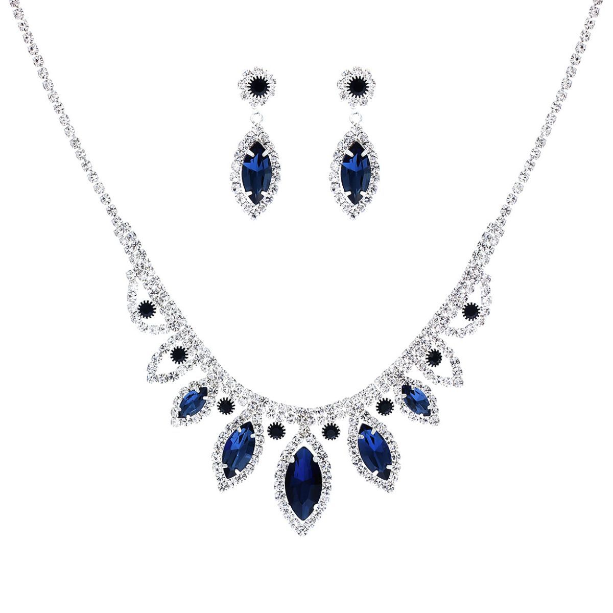 Navy Marquise Crystal Silver Set|16 + 3 inches - Premium Wholesale Jewelry from Pinktown - Just $12! Shop now at chiquestyles