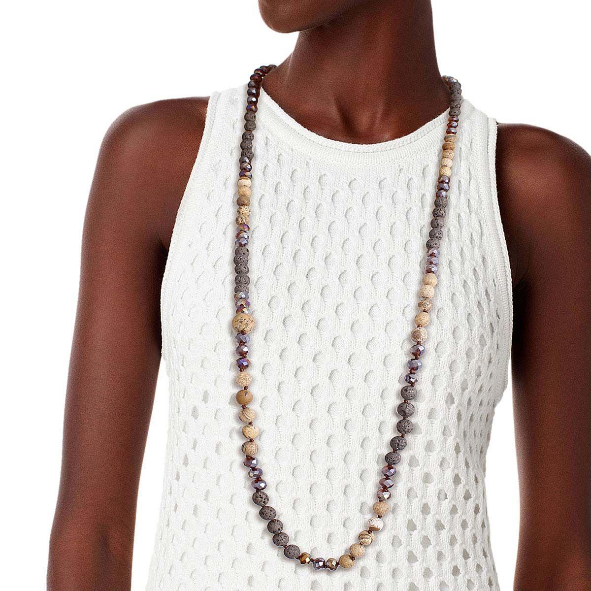 Lava and Glass Bead Necklace|42 inches - Premium Wholesale Jewelry from Pinktown - Just $18! Shop now at chiquestyles