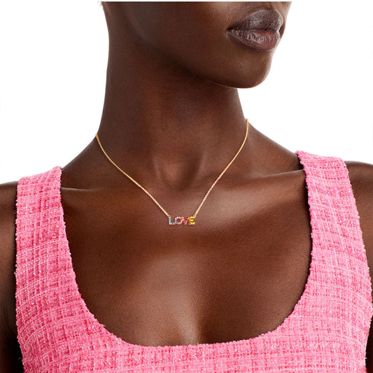 Rainbow Love Gold Chain Necklace|18 + 3 inches - Premium Wholesale Jewelry from Pinktown - Just $7! Shop now at chiquestyles