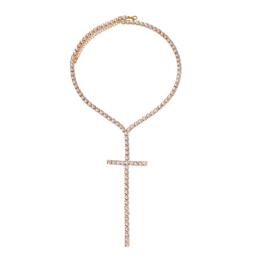 Gold Crystal Cross Pendant Necklace|20 + 3 inches - Premium Wholesale Jewelry from Pinktown - Just $12! Shop now at chiquestyles