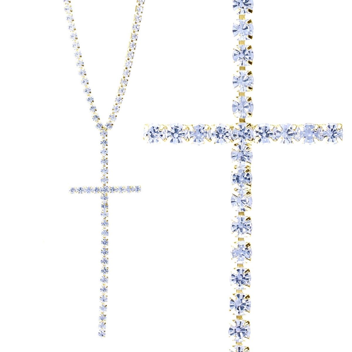 Gold Crystal Cross Pendant Necklace|20 + 3 inches - Premium Wholesale Jewelry from Pinktown - Just $12! Shop now at chiquestyles