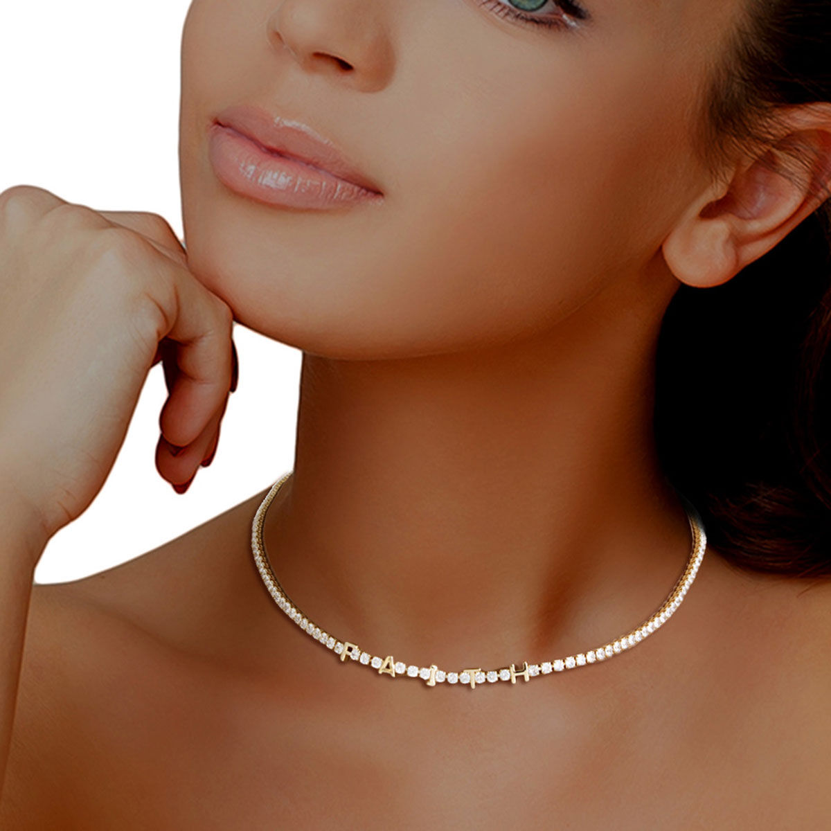 Gold CZ Faith Tennis Choker|13 + 3 inches - Premium Wholesale Jewelry from Pinktown - Just $13! Shop now at chiquestyles