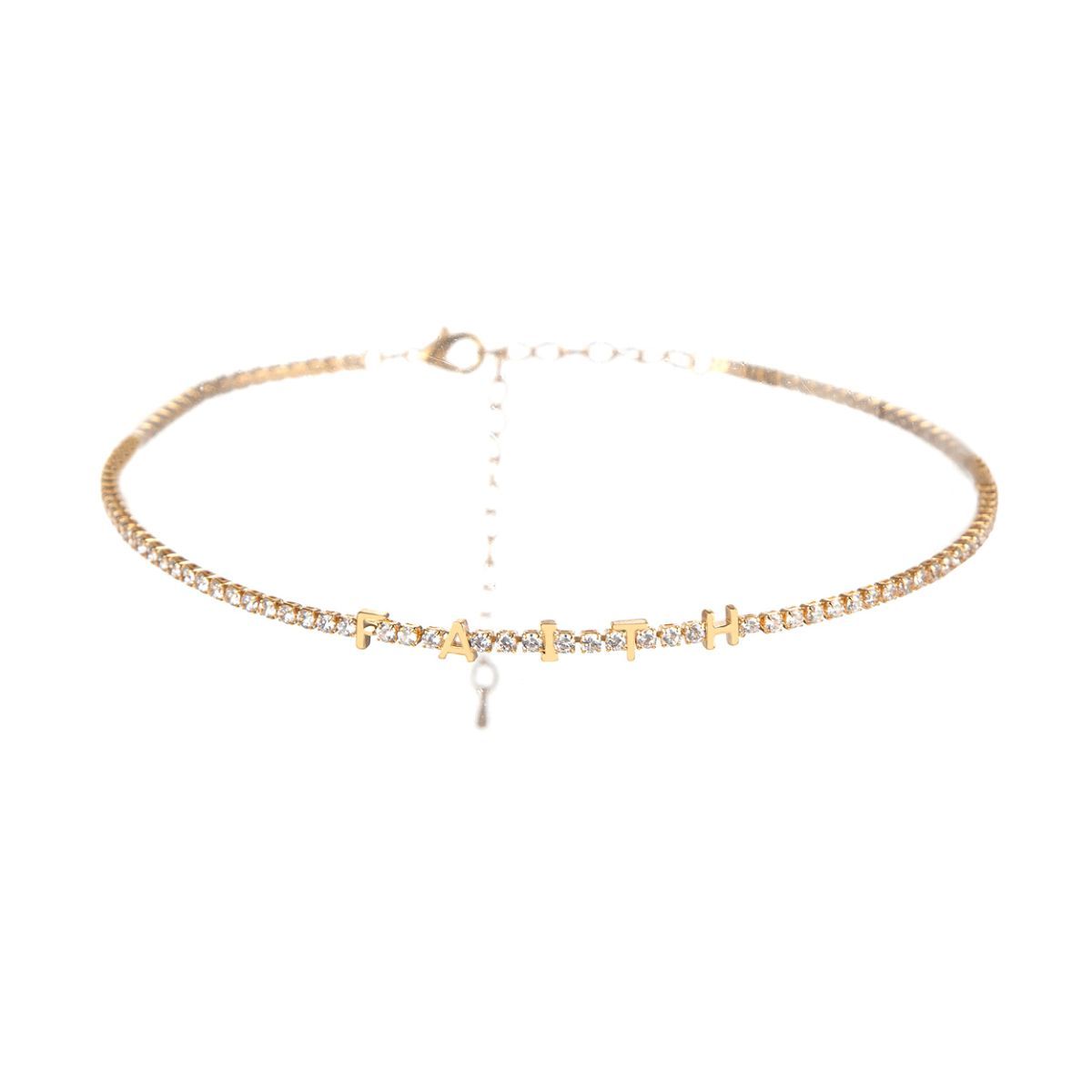 Gold CZ Faith Tennis Choker|13 + 3 inches - Premium Wholesale Jewelry from Pinktown - Just $13! Shop now at chiquestyles