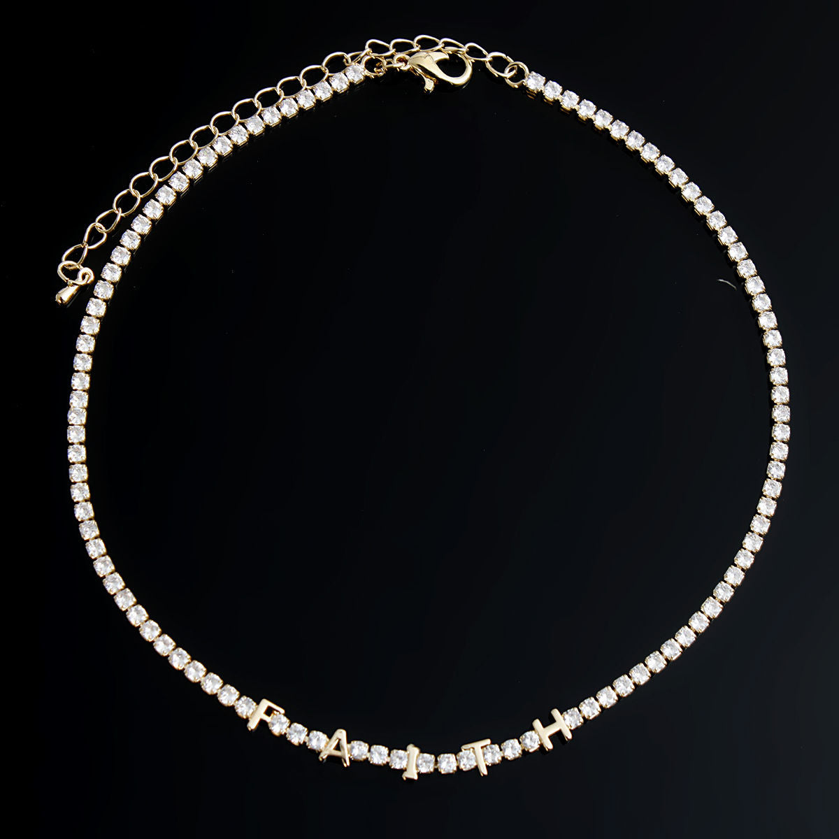 Gold CZ Faith Tennis Choker|13 + 3 inches - Premium Wholesale Jewelry from Pinktown - Just $13! Shop now at chiquestyles