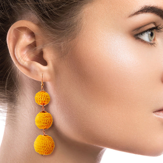 Yellow Sequin Ball Earrings|3 inches - Premium Wholesale Jewelry from Pinktown - Just $10! Shop now at chiquestyles