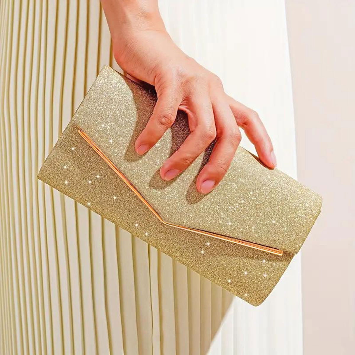 Clutch Gold Sparkle Flap Clutch for Women|4 x 8 x 2 inches - Premium Wholesale Fashion Accessories from Pinktown - Just $31! Shop now at chiquestyles