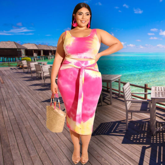 Fuchsia 5XL Skirt Tank Set|5XL - Premium Wholesale Boutique Clothing from Pinktown - Just $52! Shop now at chiquestyles