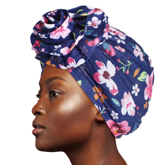 Navy Floral Flower Knot Turban|Stretch to Fit - Premium Wholesale Fashion Accessories from Pinktown - Just $7! Shop now at chiquestyles