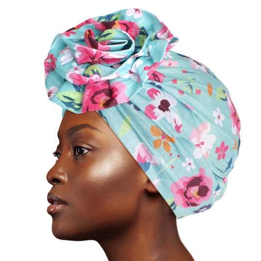 Turquoise Floral Flower Knot Turban|Stretch to Fit - Premium Wholesale Fashion Accessories from Pinktown - Just $7! Shop now at chiquestyles