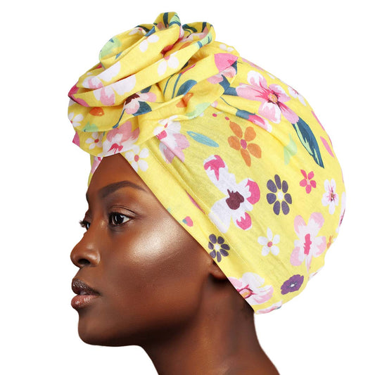 Yellow Floral Flower Knot Turban|Stretch to Fit - Premium Wholesale Fashion Accessories from Pinktown - Just $7! Shop now at chiquestyles