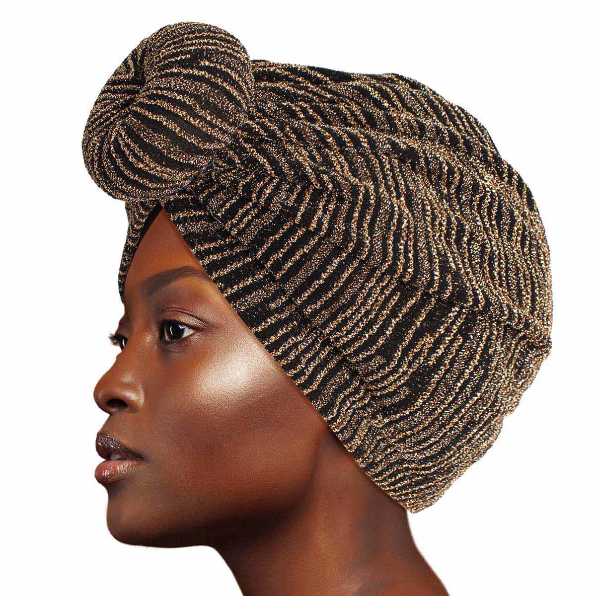 Gold Stripe Donut Knot Turban|Stretch to Fit - Premium Wholesale Fashion Accessories from Pinktown - Just $8! Shop now at chiquestyles