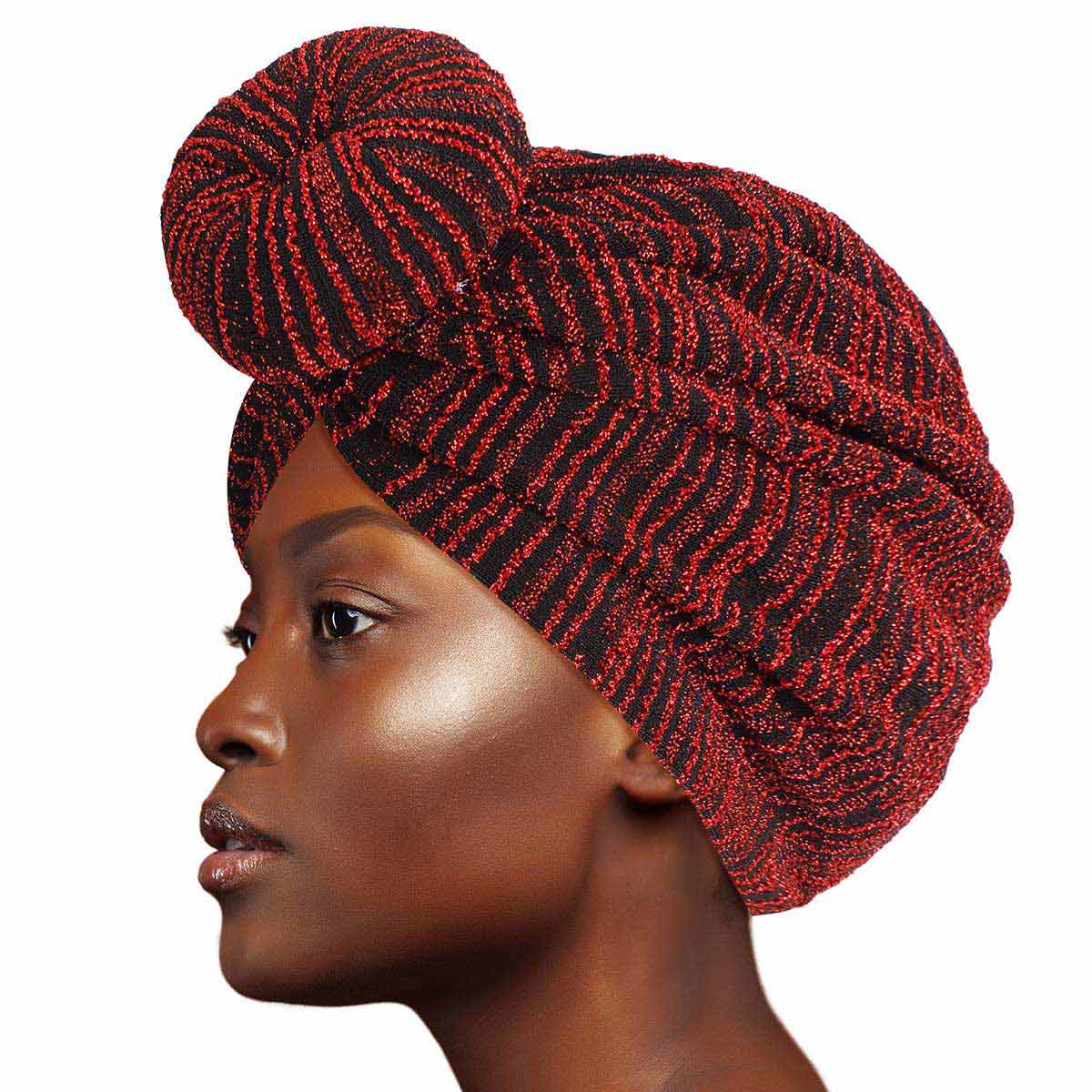 Red Stripe Donut Knot Turban|Stretch to Fit - Premium Wholesale Fashion Accessories from Pinktown - Just $8! Shop now at chiquestyles