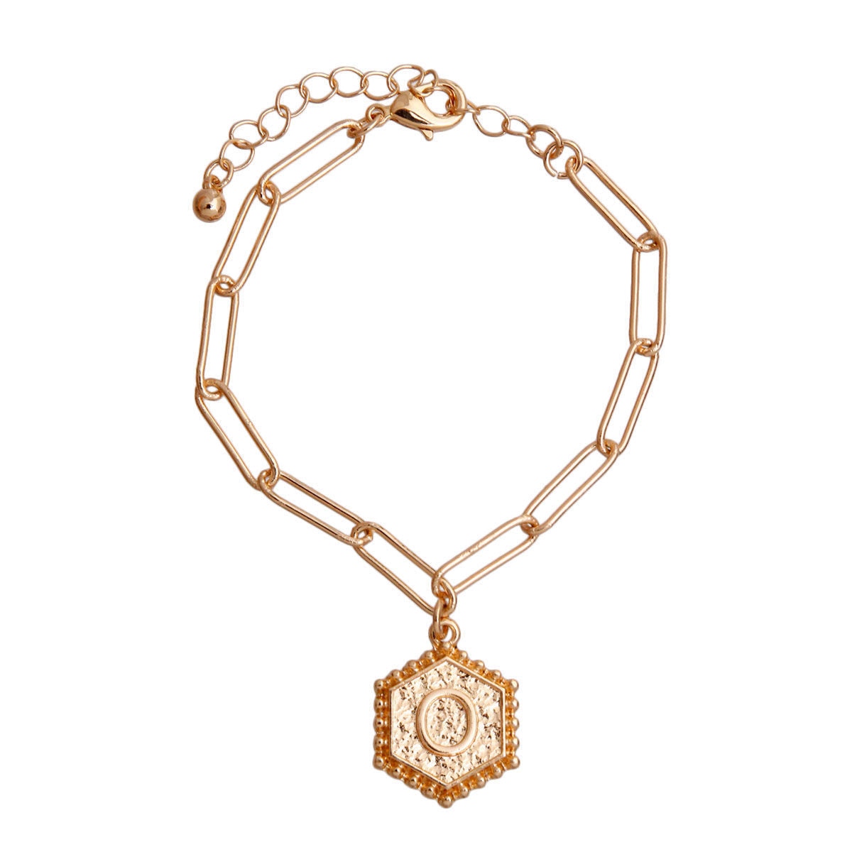 O Hexagon Initial Charm Bracelet|8 inches - Premium Wholesale Jewelry from Pinktown - Just $8! Shop now at chiquestyles