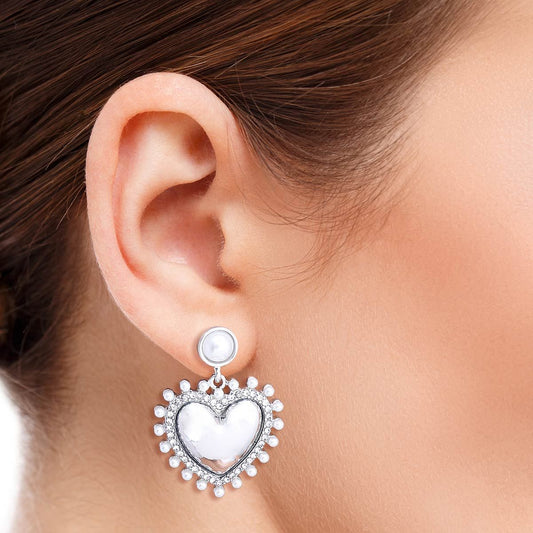 White Pearl and Silver Heart Earrings|1.25 inches - Premium Wholesale Jewelry from Pinktown - Just $11! Shop now at chiquestyles