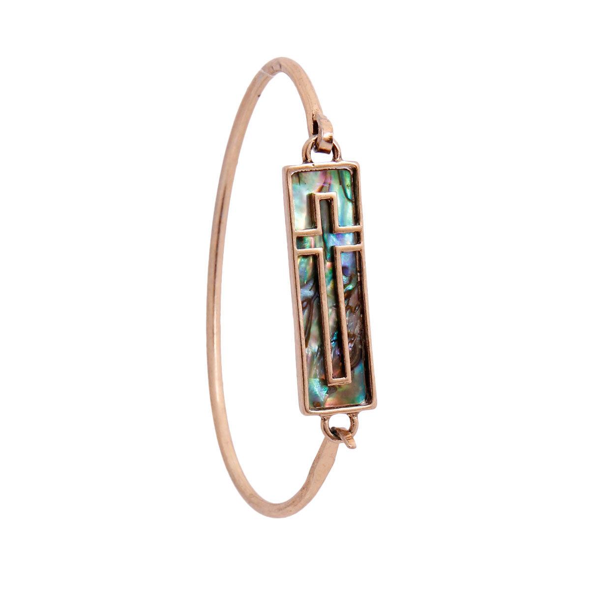 Abalone Cross Burnished Gold Bangle|8 inches - Premium Wholesale Jewelry from Pinktown - Just $12! Shop now at chiquestyles