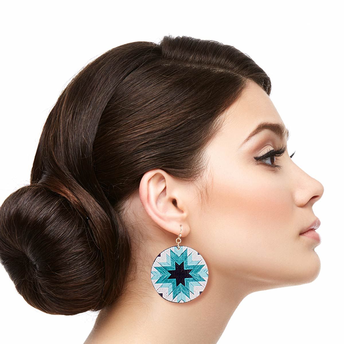 Turquoise Sunburst Leather Round Earrings|1.75 inches - Premium Wholesale Jewelry from Pinktown - Just $11! Shop now at chiquestyles