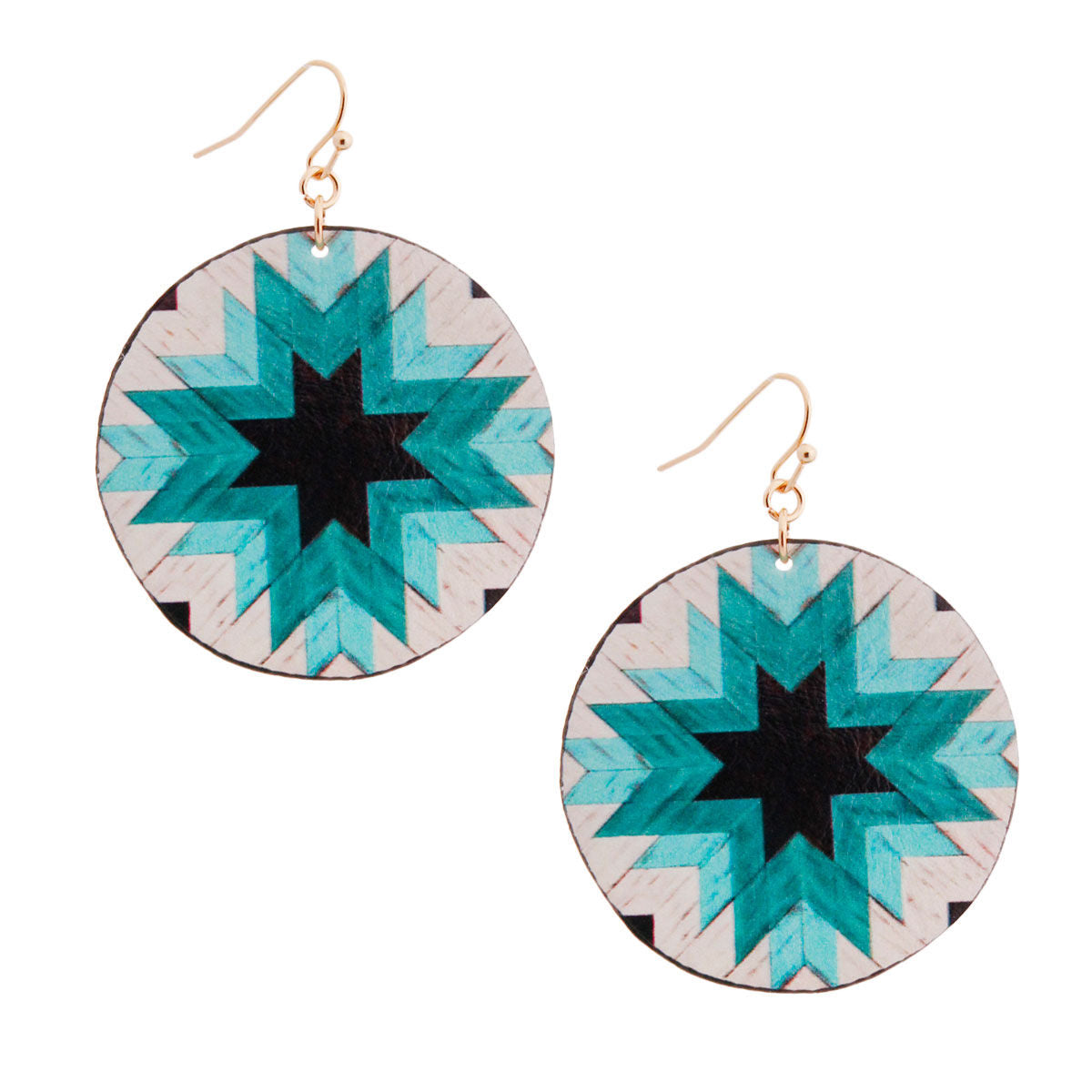 Turquoise Sunburst Leather Round Earrings|1.75 inches - Premium Wholesale Jewelry from Pinktown - Just $11! Shop now at chiquestyles