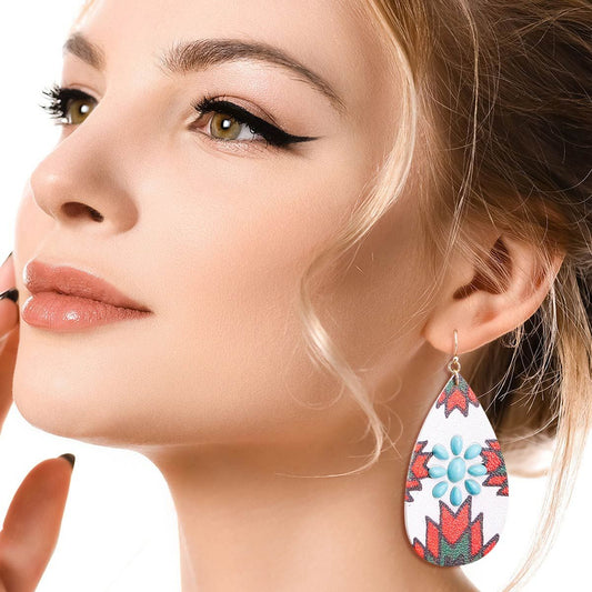 White and Red Western Teardrop Earrings|2.5 inches - Premium Wholesale Jewelry from Pinktown - Just $12! Shop now at chiquestyles