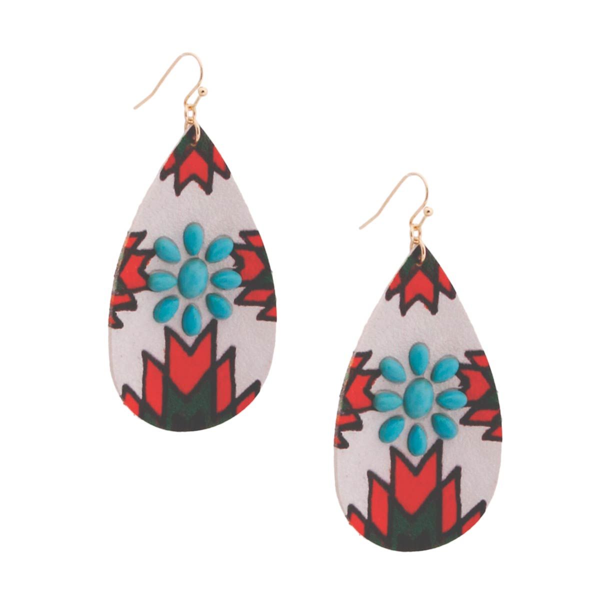 White and Red Western Teardrop Earrings|2.5 inches - Premium Wholesale Jewelry from Pinktown - Just $12! Shop now at chiquestyles