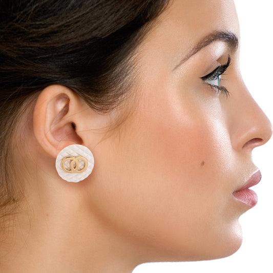 White Designer Style Quilted Studs|.85 inches - Premium Wholesale Jewelry from Pinktown - Just $7! Shop now at chiquestyles