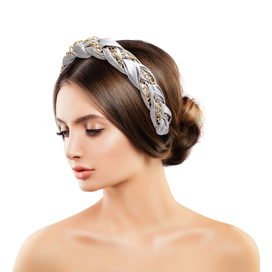 Silver Braided Chain Headband|Adjustable - Premium Wholesale Fashion Accessories from Pinktown - Just $12! Shop now at chiquestyles