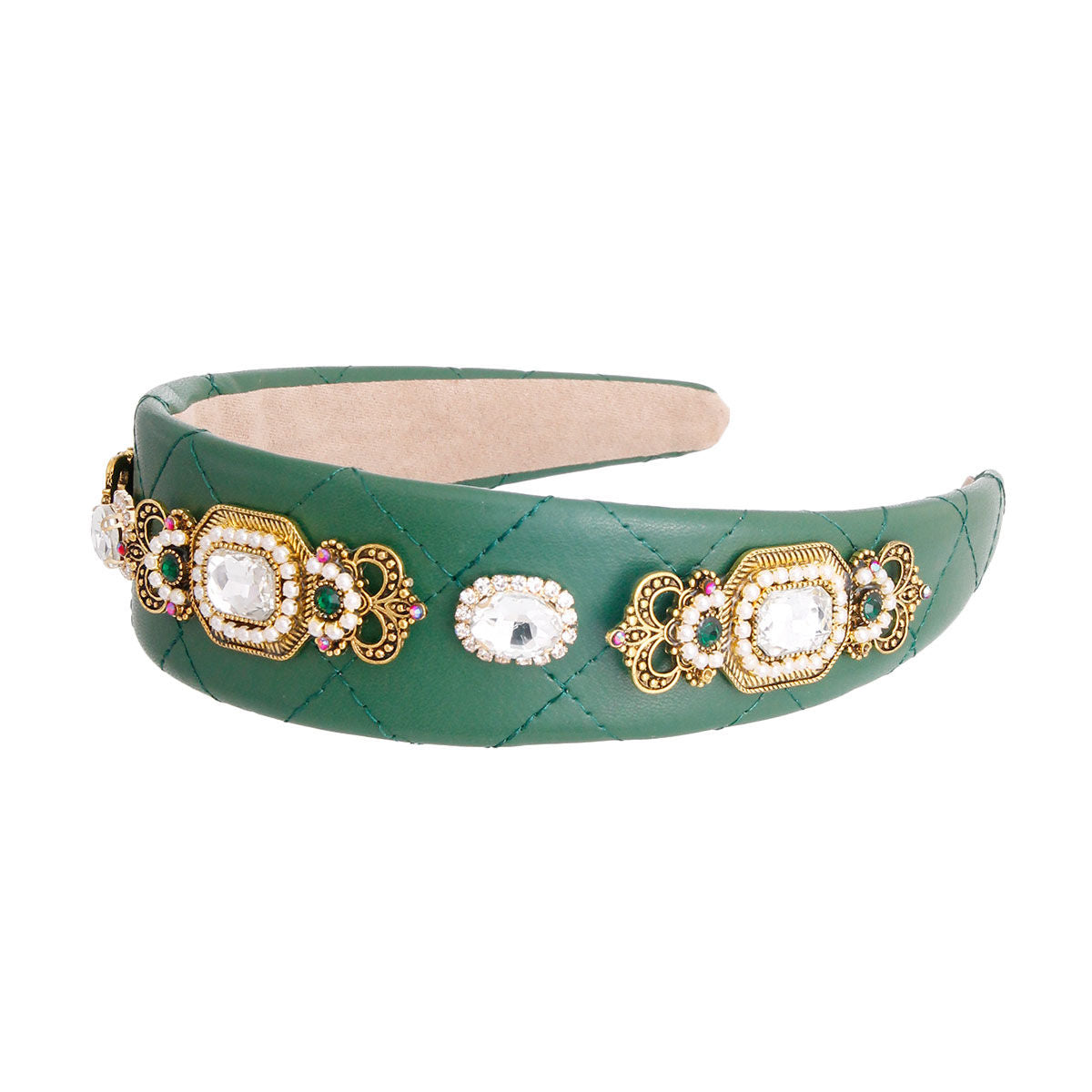 Green Vegan Leather Crystal Headband|Adjustable - Premium Wholesale Fashion Accessories from Pinktown - Just $16! Shop now at chiquestyles