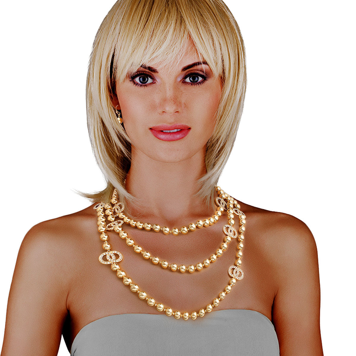 3 Strand Gold Metal Pearl Station Set|18 inches - Premium Wholesale Jewelry from Pinktown - Just $33! Shop now at chiquestyles