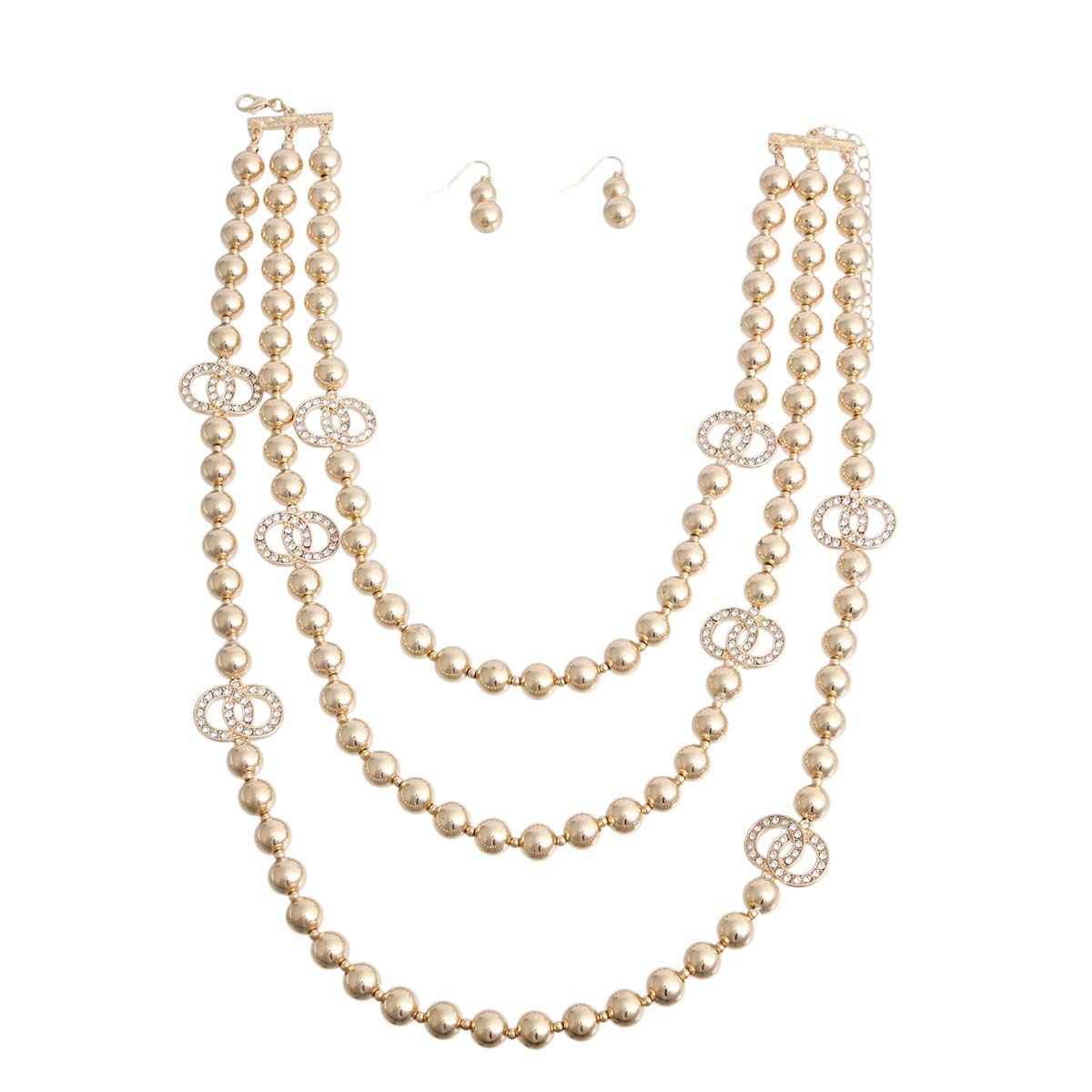 3 Strand Gold Metal Pearl Station Set|18 inches - Premium Wholesale Jewelry from Pinktown - Just $33! Shop now at chiquestyles