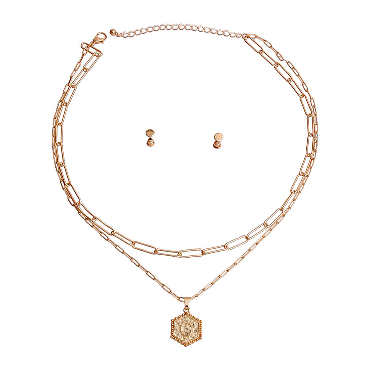 C Hexagon Initial Charm Necklace|17 inches - Premium Wholesale Jewelry from Pinktown - Just $13! Shop now at chiquestyles