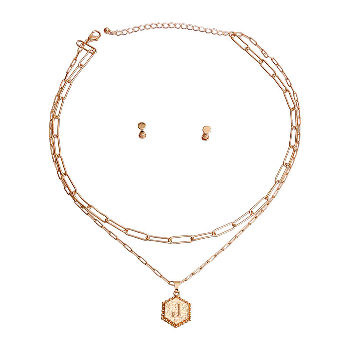 J Hexagon Initial Charm Necklace|17 inches - Premium Wholesale Jewelry from Pinktown - Just $13! Shop now at chiquestyles