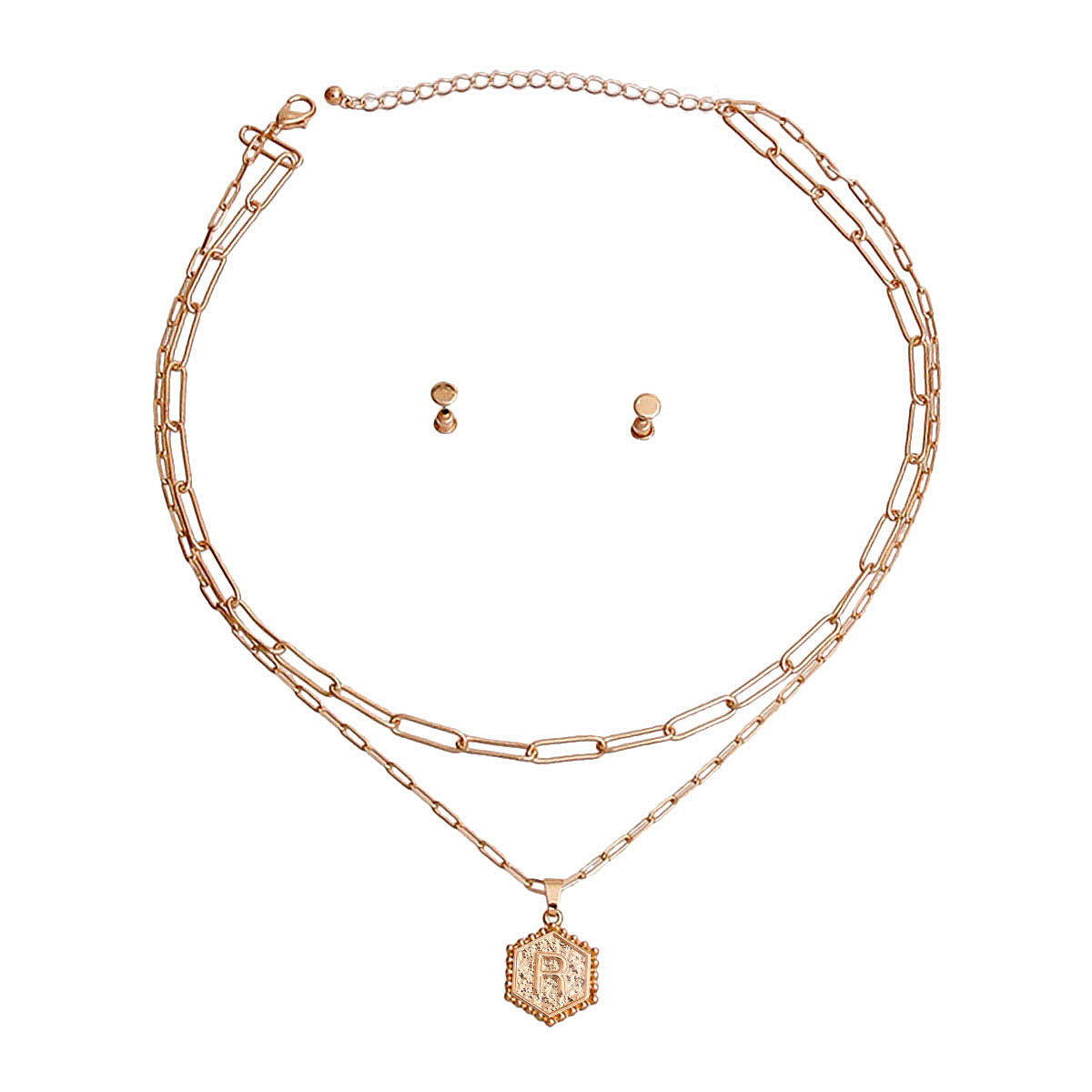 R Hexagon Initial Charm Necklace|17 inches - Premium Wholesale Jewelry from Pinktown - Just $13! Shop now at chiquestyles