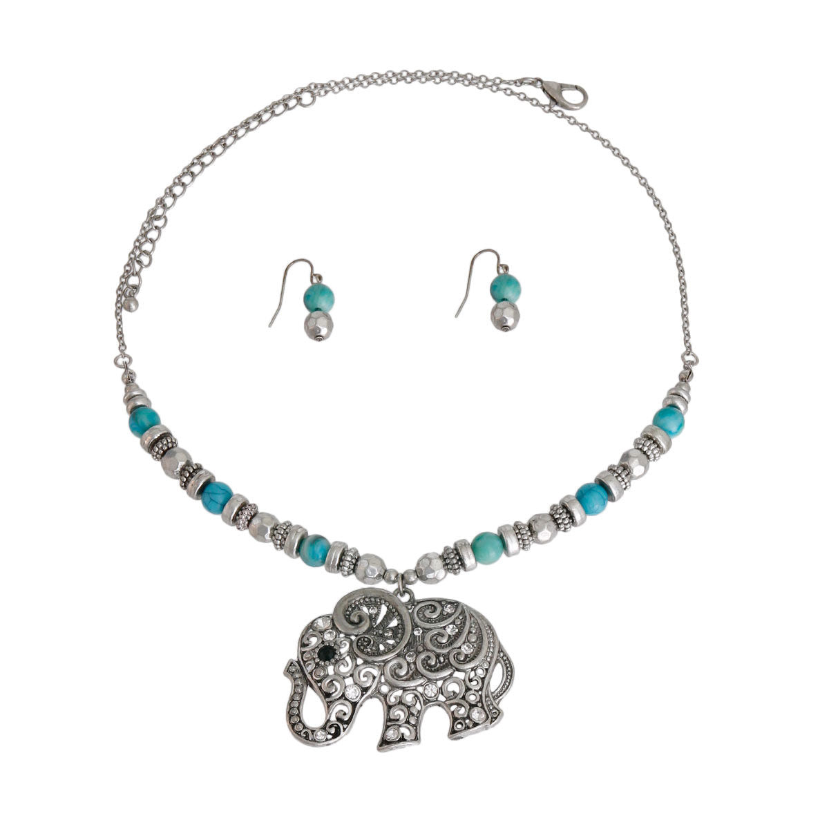 Burnished Silver and Bead Elephant Necklace|22 inches - Premium Wholesale Jewelry from Pinktown - Just $12! Shop now at chiquestyles