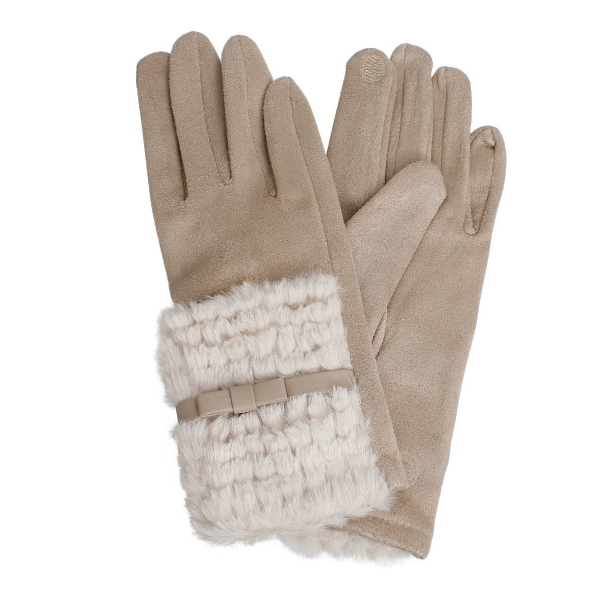 Gloves Beige Ribbon Fur Winter Gloves for Women - Premium Wholesale Fashion Accessories from Pinktown - Just $20! Shop now at chiquestyles