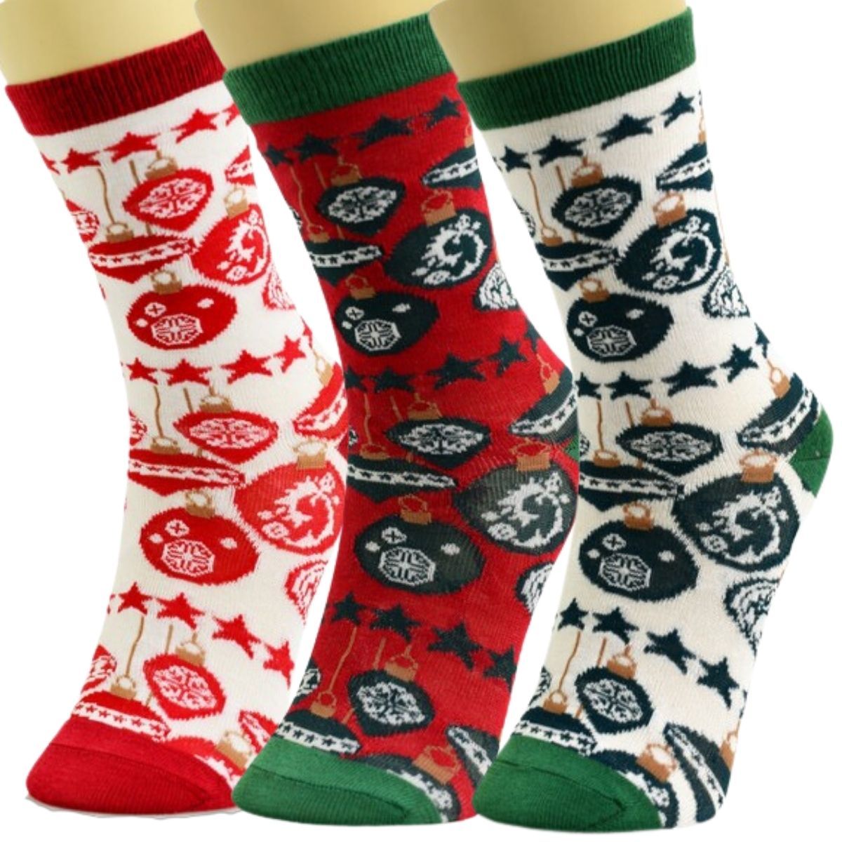 Xmas Ornament Crew Socks 3 Pcs|One Size - Premium Wholesale Fashion Accessories from Pinktown - Just $13! Shop now at chiquestyles