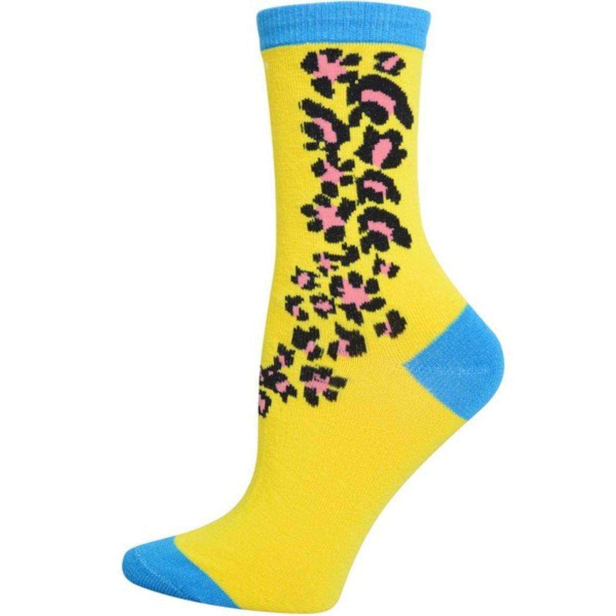 Yellow Blue Cheetah Crew Socks|One Size - Premium Wholesale Fashion Accessories from Pinktown - Just $4! Shop now at chiquestyles