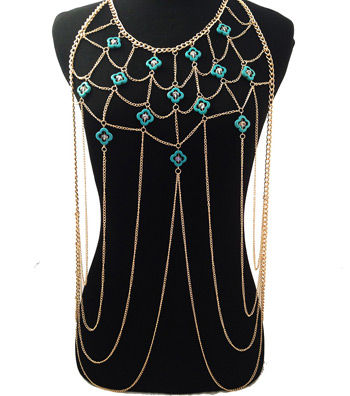 Gold and Turquoise Body Chain|One Size - Premium Wholesale Fashion Accessories from Pinktown - Just $30! Shop now at chiquestyles