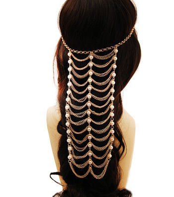 Gold and Pearl Hair Chain|One Size - Premium Wholesale Fashion Accessories from Pinktown - Just $23! Shop now at chiquestyles