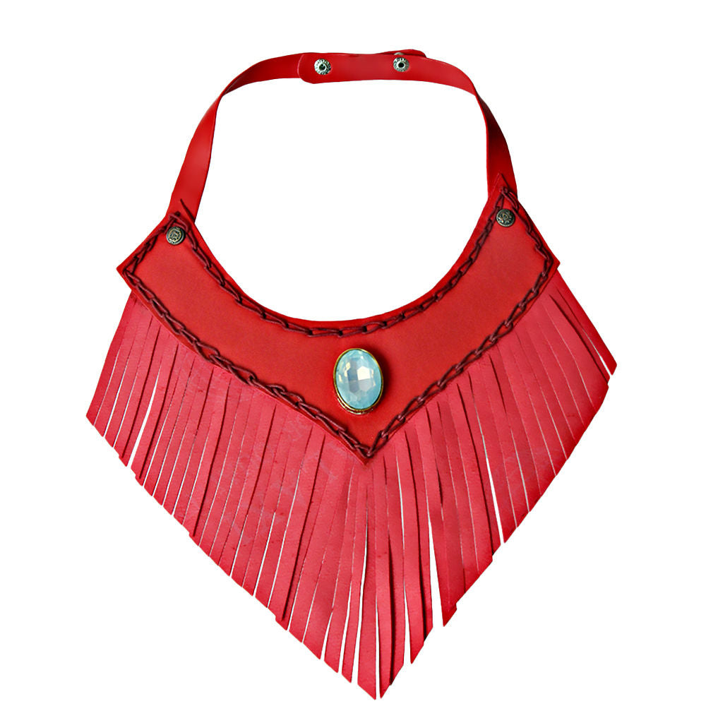 Red Leather Fringe Choker Necklace|19 inches - Premium Wholesale Jewelry from Pinktown - Just $23! Shop now at chiquestyles