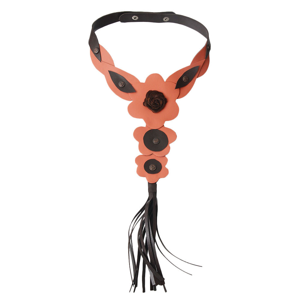 Coral Leather Rose and Tassel Choker Necklace|17 inches - Premium Wholesale Jewelry from Pinktown - Just $27! Shop now at chiquestyles